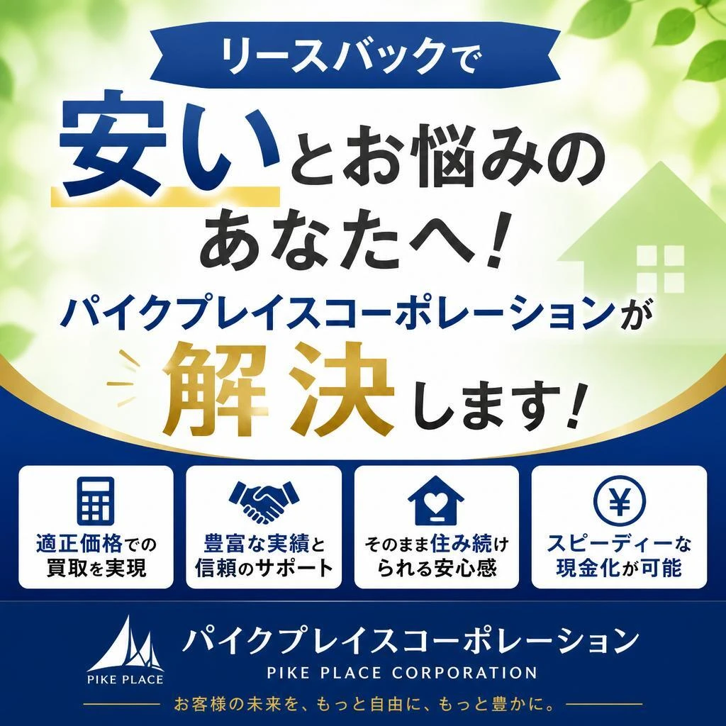 神奈川　横浜　川崎　リースバックで安い事を言われてしまった　パイクプレイスコーポレーションにお任せください！