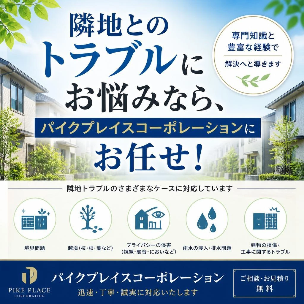 神奈川　横浜　川崎　隣地と境界のトラブル中でも売却できるか？パイクプレイスコーポレーションにお任せください！