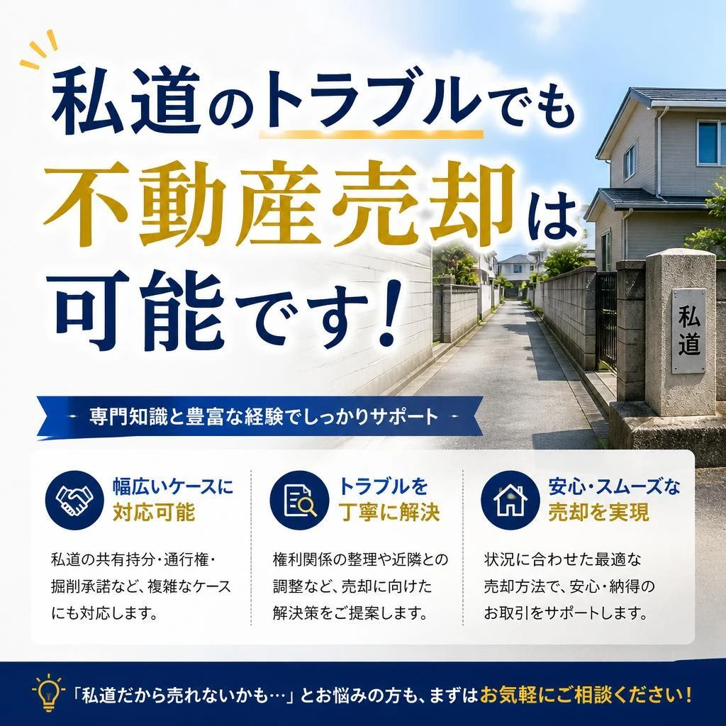 神奈川　横浜　川崎　私道のトラブル中でも売却できるか？パイクプレイスコーポレーションにお任せください！